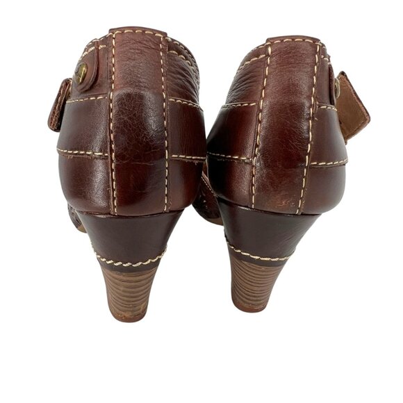 Pikolinos Floral Cutout T-Strap Heels Brown Leather Size 38 EU 7.5-8 US - Picture 6 of 13
